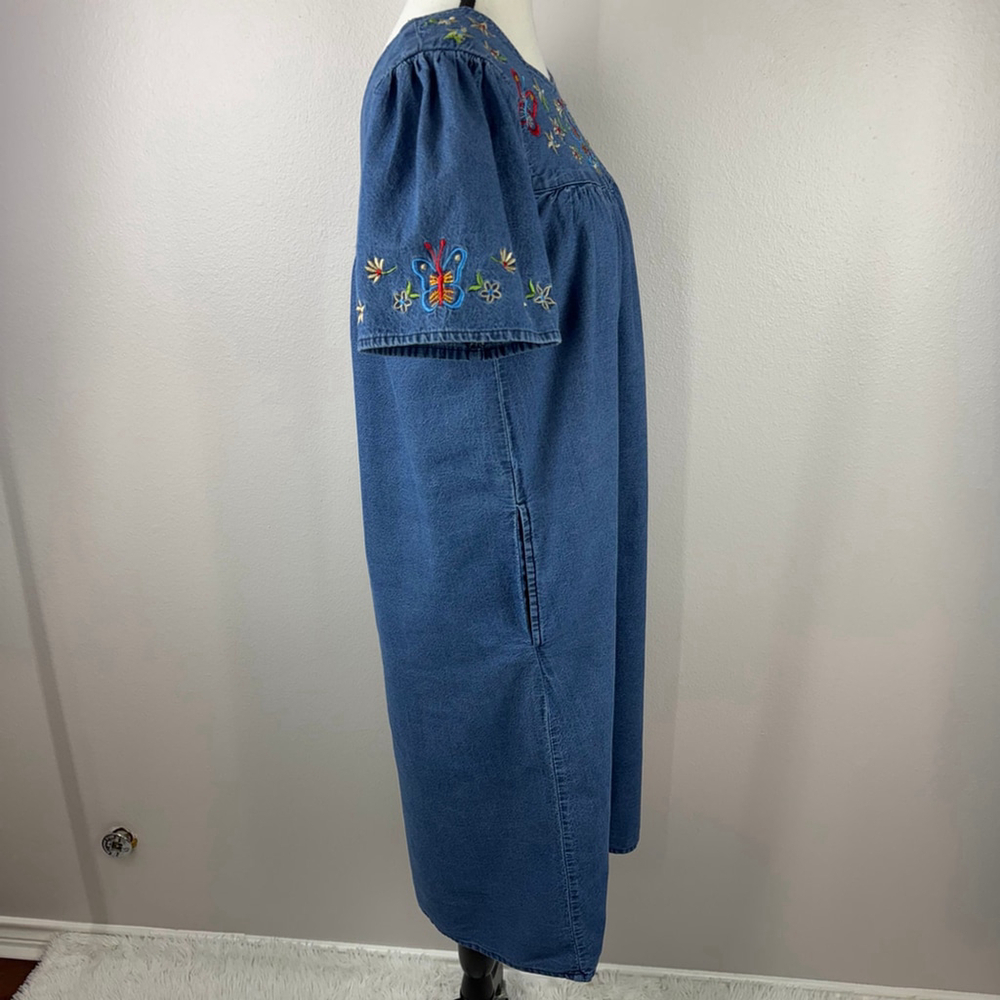 Loungees Vintage Midi Dress Womens S Blue Denim Cottagecore Embroidered Floral - Picture 4 of 11